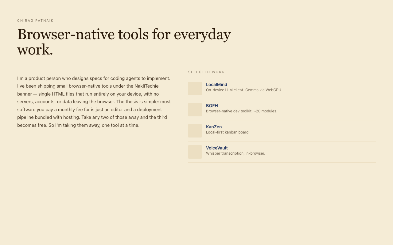 The exported site open in a new browser tab